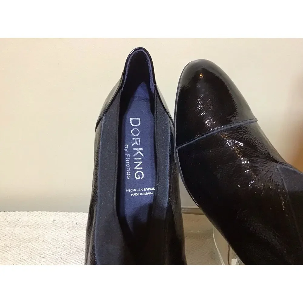 Dorking Dora Women Black Shiny Crinkle Leather Heels Sz 42-US11-11.5 Upscale Lux